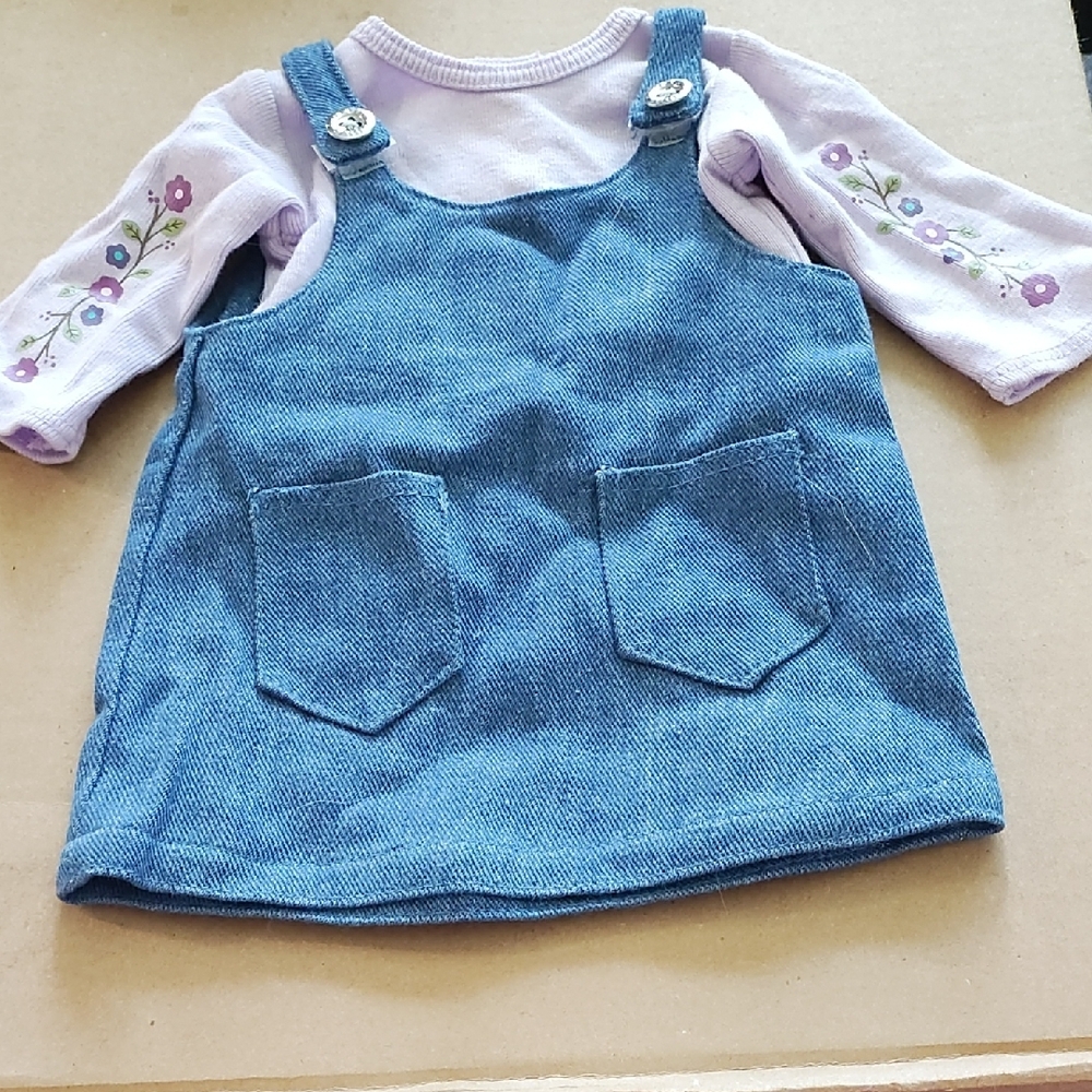 American Girl Blue Denim Dress with Purple Floral Top